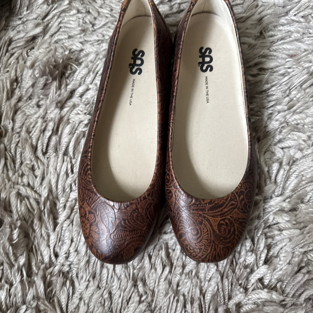 SAS Scenic Cowboy Floral Leather Flats Shoes Size 6.5 Medium